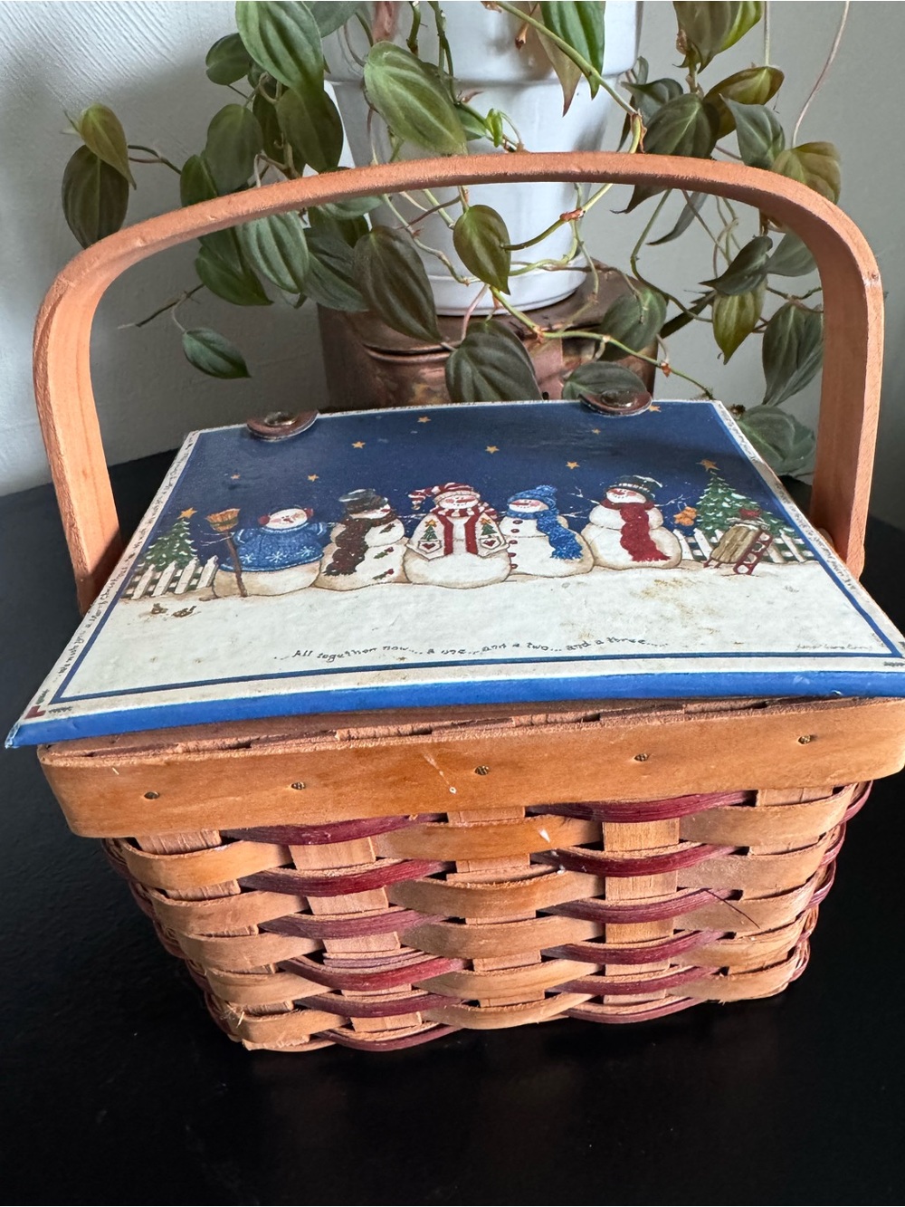 Vintage Sandi Gore Evans collectible snowman wicker basket